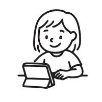 A girl is using a tablet computer vector