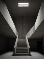 Brutalist Concrete Staircase Interior with Skylight in Minimal Empty Architecture Design photo