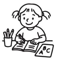 A girl is writing in a notebook and holding a pencil vector