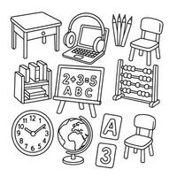School Learning Tools Icons - Black and White Line Art vector