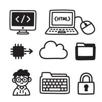Coding Cyber security Doodle - Tech Illustration vector