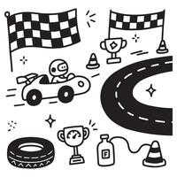 Racing Car Icon Set in Hand Drawn Style vector