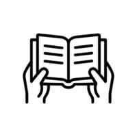 Hands holding open book with lines. Icon symbol illustration vector