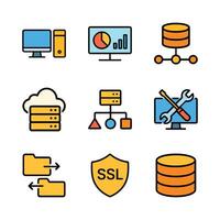 Tech service icons represent digital networks. Icon Symbol Illustration vector