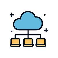 Digital cloud connects devices in network. Icon symbol illustration vector