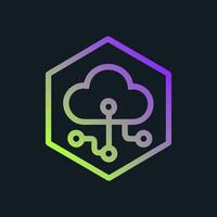 Tech cloud network within geometric frame. Icon symbol illustration vector