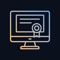Digital certification presented on computer screen. Icon symbol illustration vector