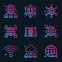 Gradienthued network icons glow softly. Icon symbol illustration vector