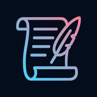 Illuminated parchment with writing feather. Icon symbol illustration vector