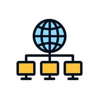 Global network connecting desktop computers. Icon symbol illustration vector