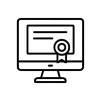 Online diploma on computer monitor. Icon symbol illustration vector