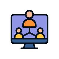 Virtual meeting on a desktop computer. Icon symbol illustration vector