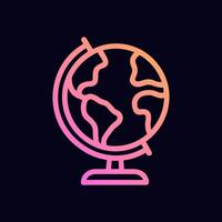 Glowing globe icon on dark background. Icon symbol illustration vector