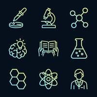 Sciencethemed icons glow with knowledge. Icon symbol illustration vector