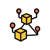 Connected cubes linked to nodes. Icon symbol illustration vector