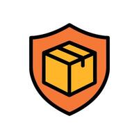 Secure package depicted inside protective shield. Icon symbol illustration vector