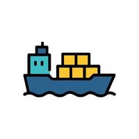 Container ship sailing on wavy sea. Icon symbol illustration vector