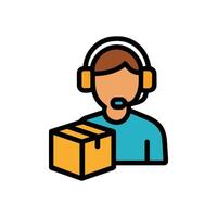 Package delivery support with headset. Icon symbol illustration vector