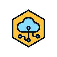 Digital cloud in golden hexagon frame. Icon symbol illustration vector