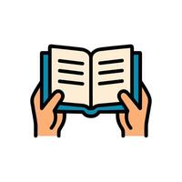 Hands holding an open book. Icon symbol illustration vector