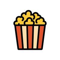 Delicious popcorn spills from striped container. Icon Symbol Illustration vector