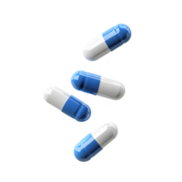 High-Angle View of Multiple Blue and White Medicine Capsules in Flight png