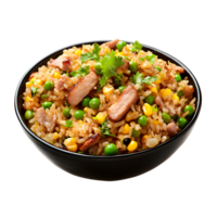 Delicious Asian Fried Rice with Pork and Vegetables in a Bowl png