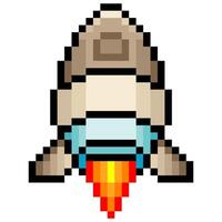 Rocket ship in pixel art style vector
