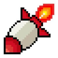 Rocket ship in pixel art style isolated on white background vector