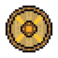 Medieval Viking shield in pixel art style vector