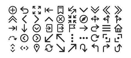 Set of navigation icon illustration with various direction symbols compass pins and map markers ideal for GPS and travel app UI vector