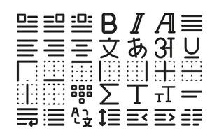 Minimalist Text Editor UI Icon Set. ypographic and Paragraph Tools for UI, Apps, and Web Design. vector