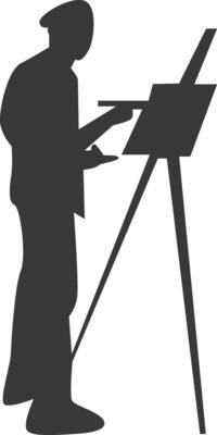 Artist Drawing Silhouette in Flat Design Isolated on White Background