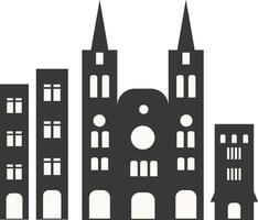 City Skyline Silhouette with Simple Building Design, Isolated on White Background, vector