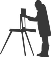 Artist Drawing Silhouette with Simple Design. Isolated on White Background vector