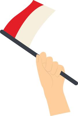Hand Holding Indonesian Flag with Cartoon Design