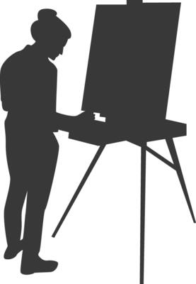 Artist Drawing Silhouette in Simple Design