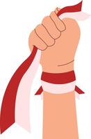 Illustration of Hand Holding of Indonesian Flag, Isolated on White Background. vector