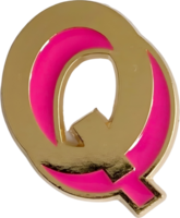 A captivating close-up of a gleaming golden 'Q' with vibrant pink highlights on display png