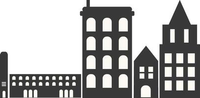 City Skyline Silhouette with Simple Building Design, Isolated on White Background. vector