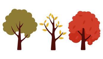 Set of autumn trees. Bunch of colorful green, yellow and red trees. vector