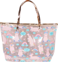 Charming Transparent Tote Bag with Whimsical Unicorn and Rainbow Design for Everyday Use png