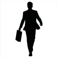Silhouette of a man in a suit walking with a briefcase vector