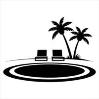 Two chairs and palm trees on the beach vector