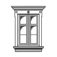 Elegant illustrated black and white silhouette of a detailed classic window architectural design in a graphic style. vector