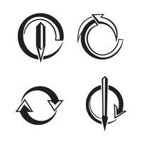 A collection of four abstract black and white silhouette designs showcasing circular arrows and pencil-inspired elements suitable for various concepts. vector