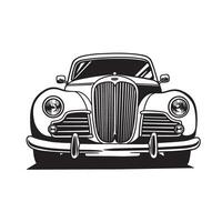 Elegant front view of a classic car silhouette artwork depicting automotive design and retro transportation vector