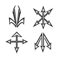 Set of four stylized arrow silhouette designs with varying directional points ideal for modern visual communication vector
