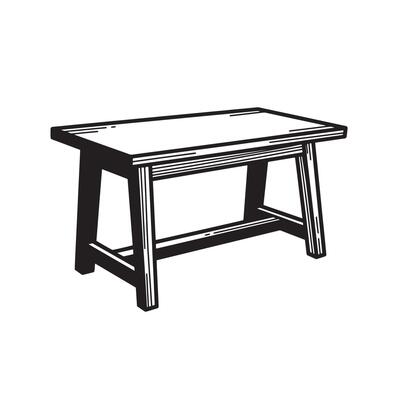 Elegant minimalist illustration of a wooden bench in a graphic black and white style a silhouette isolated on a white background