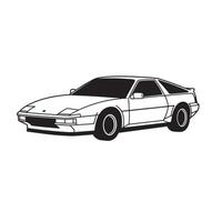 Black and white illustration featuring a classic 80s sports car silhouette ready for design projects and creative concepts. vector